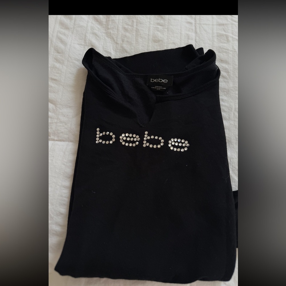 Bebe Black Rhinestone Logo mini lounge dress